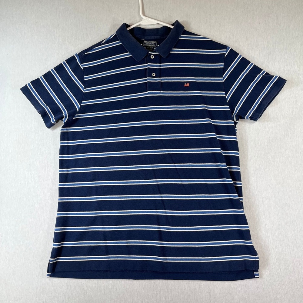 Vintge Polo Jeans Co Ralph Lauren Mens XXL Navy Blue Striped American Flag Crest